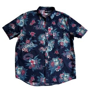 Star Wars Hawaiian Floral Print Button Up Shirt Men XL Aloha Oxford Short Sleeve
